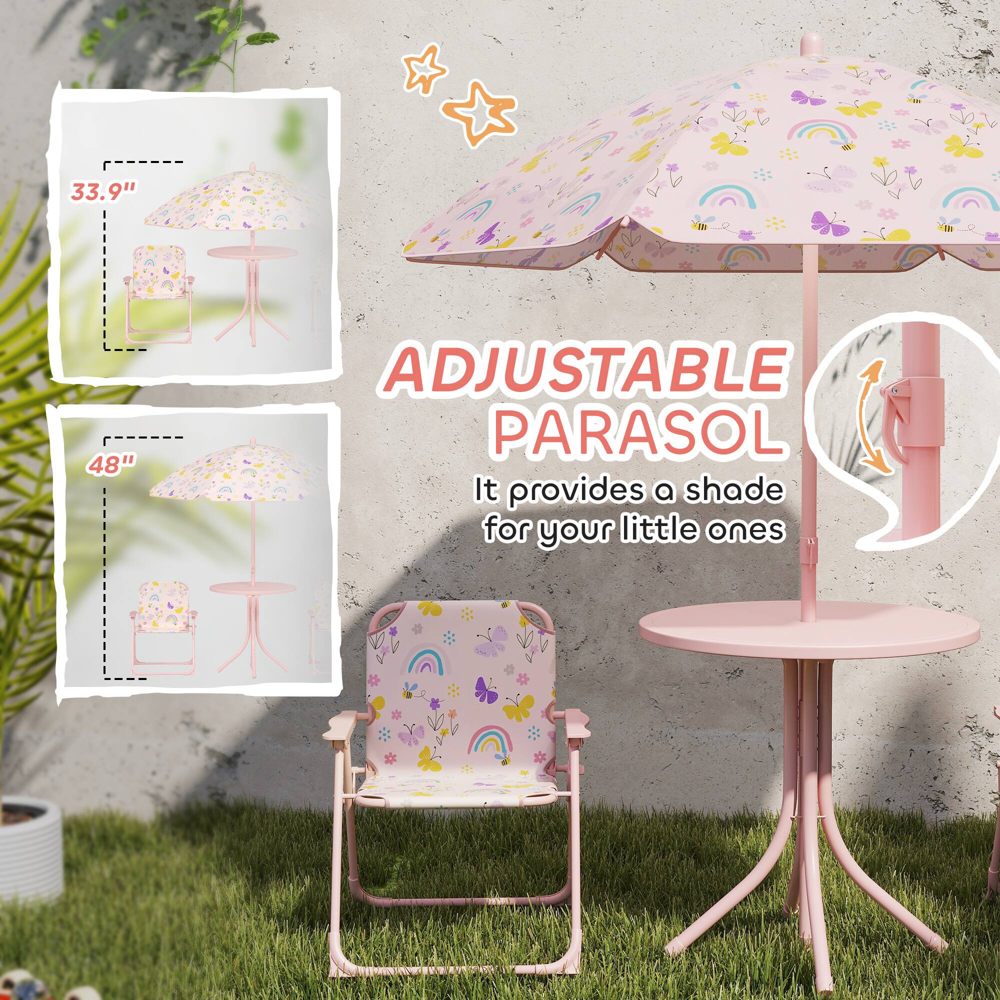 33.9" 48" ADJUSTABLE PARASOL  
It provides a shade for your little ones