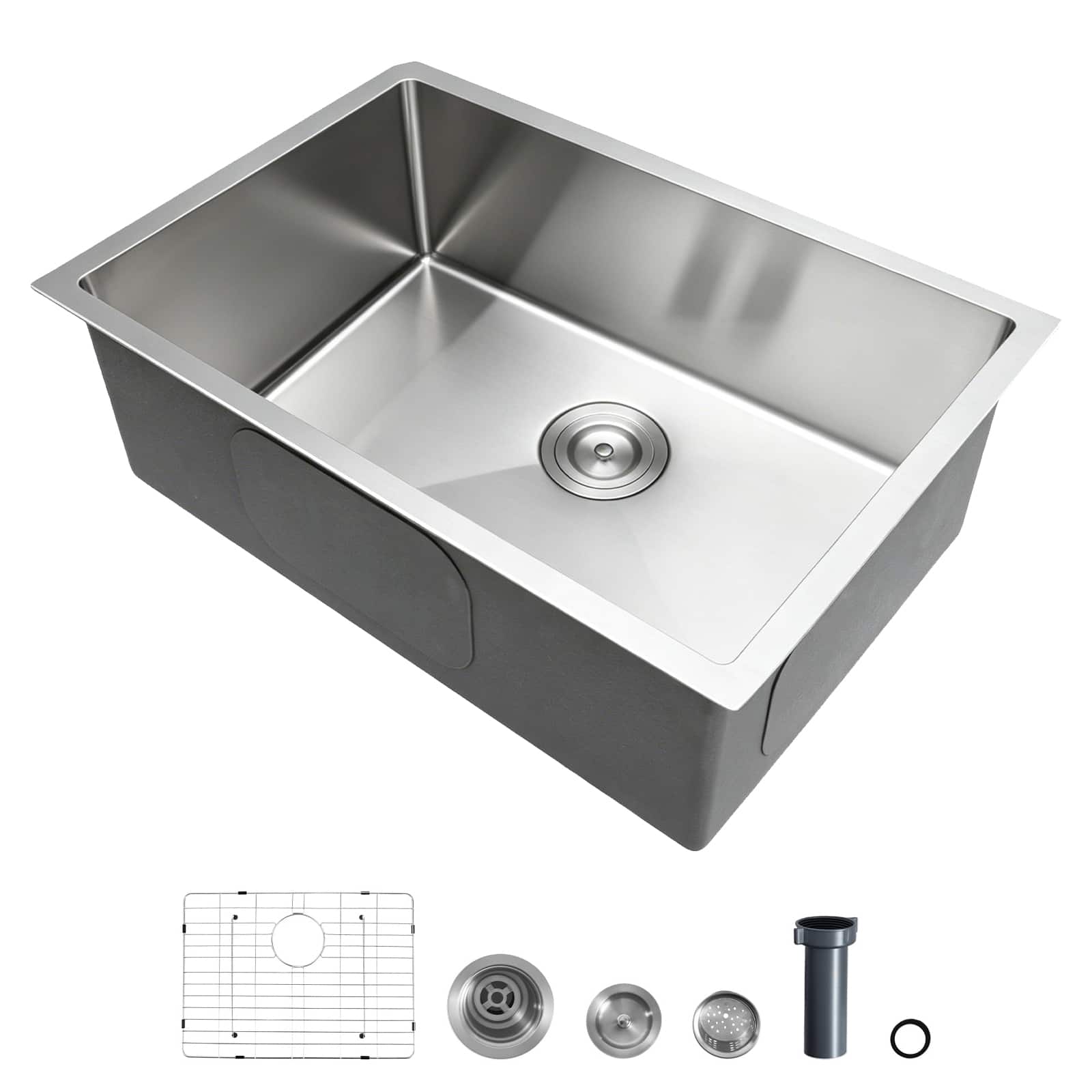 VEVOR - 27-inch Kitchen Undermount Single Bowl Sinks, Stainless Steel Drop-In Farmhouse Basin with Accessories - Silver