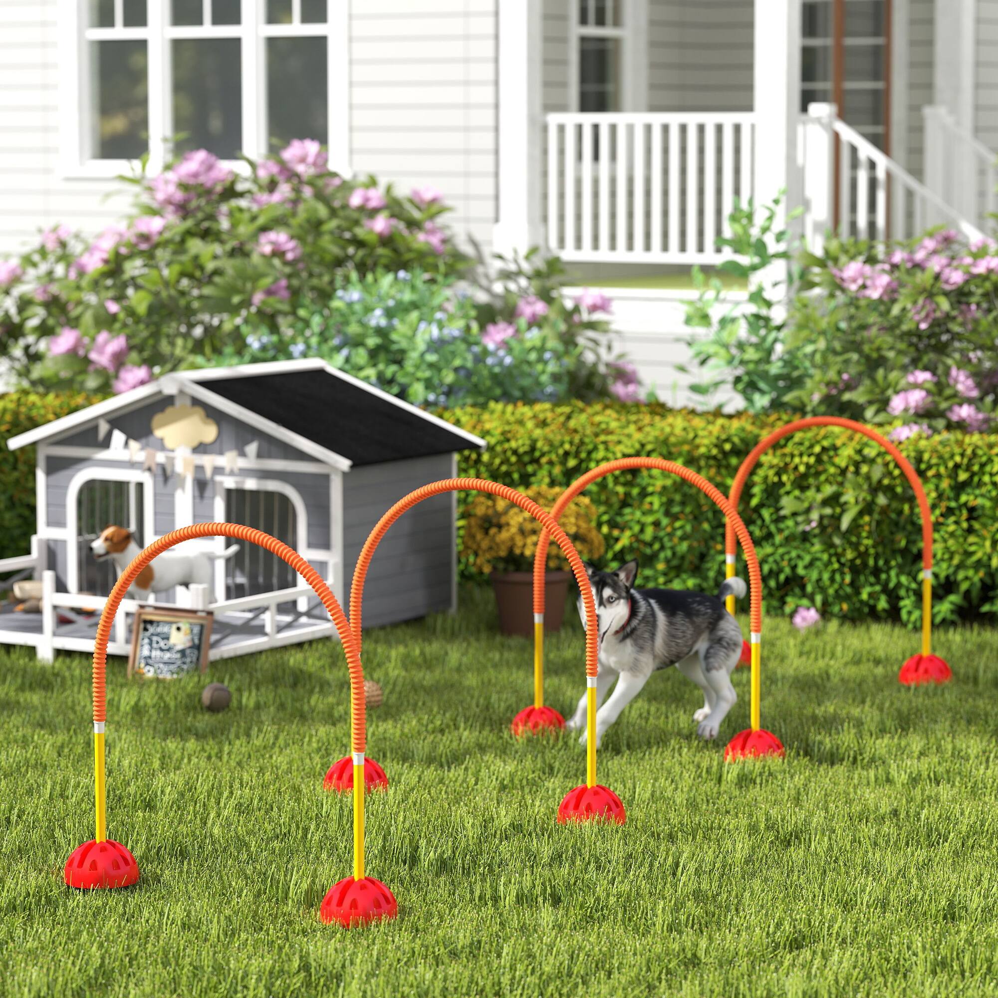 Angle. Pawhut - 4 Piece Dog Agility Equipment, Backyard Set, 4 Adjustable Width Doors, Carry Bag, Easy Assemble, Portable - Orange.