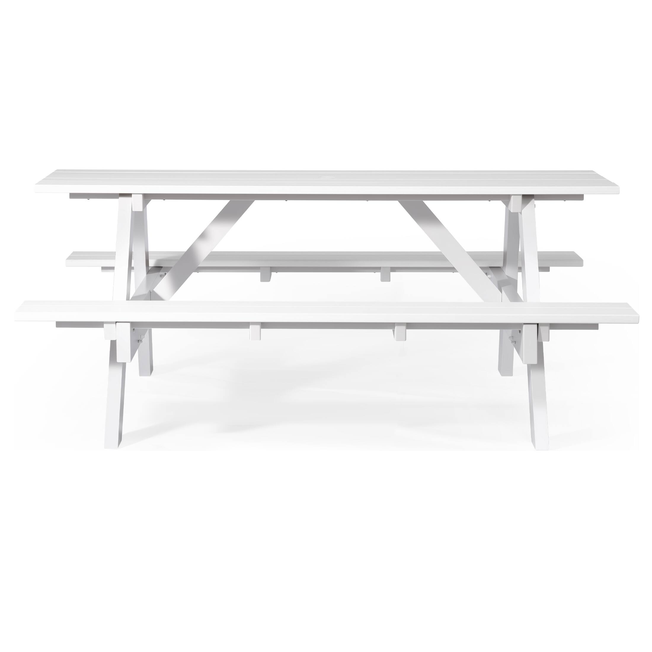 Back. WestinTrends - WestinTrends Greenville Outdoor 70" HDPE Plastic Picnic Table Bench With Umbrella Hole - White.
