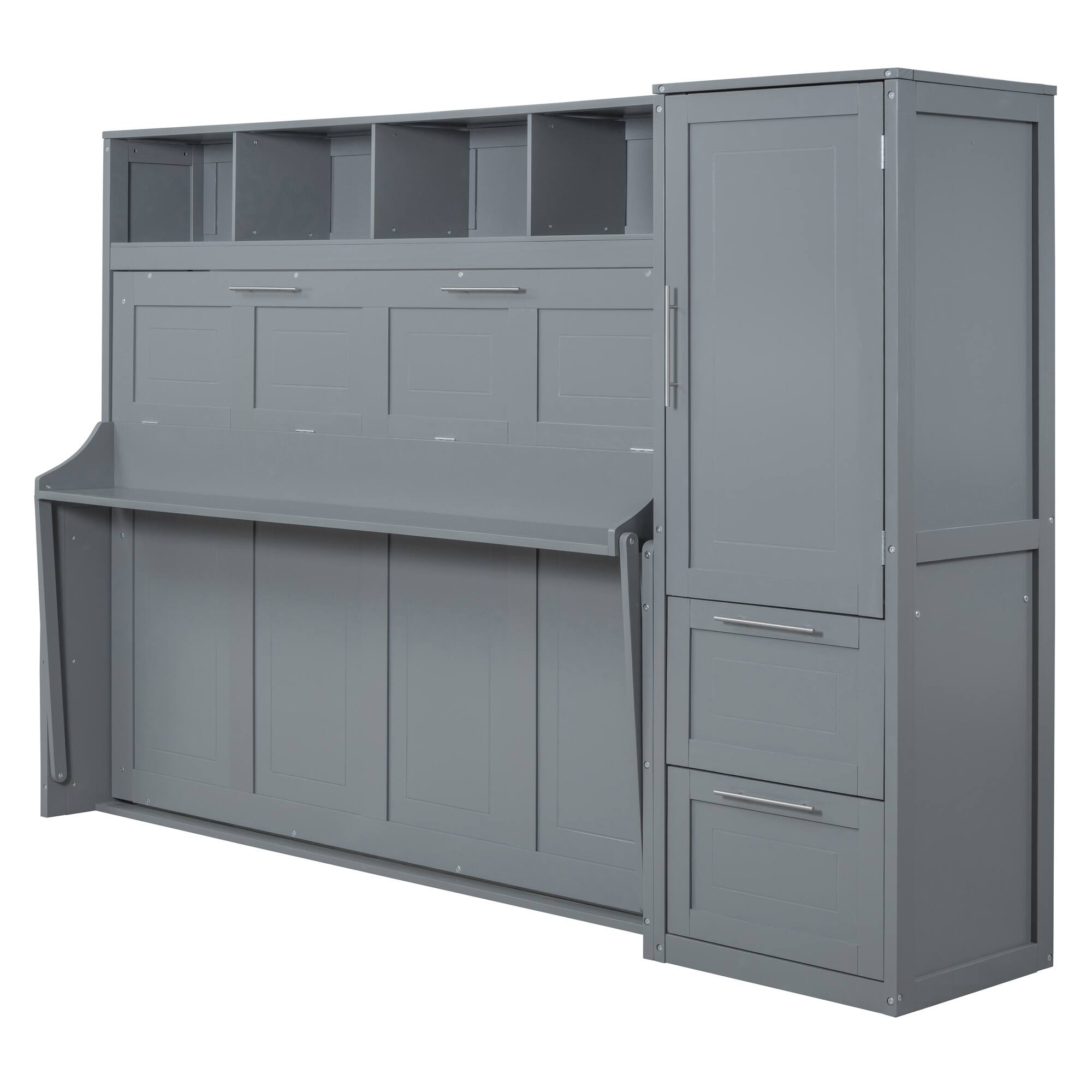 Alt View 1. Tiramisubest - Queen Size Murphy Bed with Closet and Drawers, Gray (112" L x 65" W x 79" H, 331 lbs) - Gray.