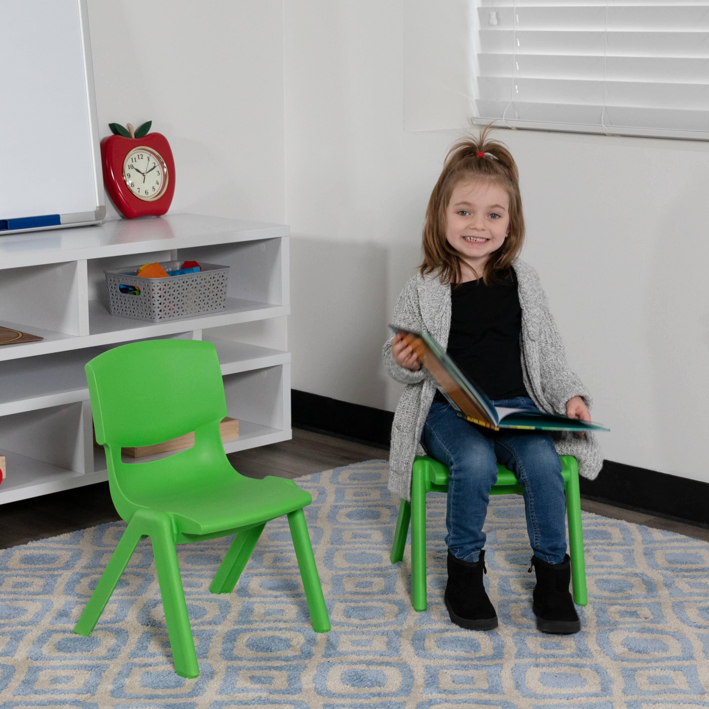 Alt View 4. Emma + Oliver - 2 Pack Plastic Stackable School Chair with 10.5"H Seat, Preschool Chair - Green.