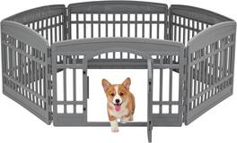 IRIS USA - IRIS 24" Dog Playpen 4-Panel Pet Exercise Pen with Door Gate 35 x 35 x 24, Gray