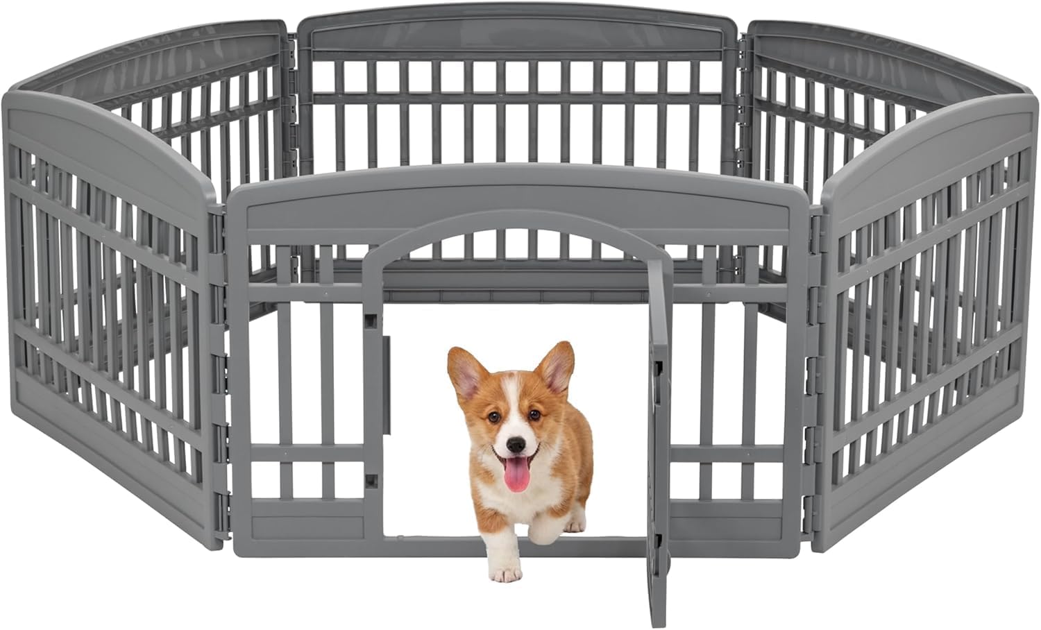 Front. IRIS USA - IRIS 24" Dog Playpen 4-Panel Pet Exercise Pen with Door Gate 35 x 35 x 24, Gray.