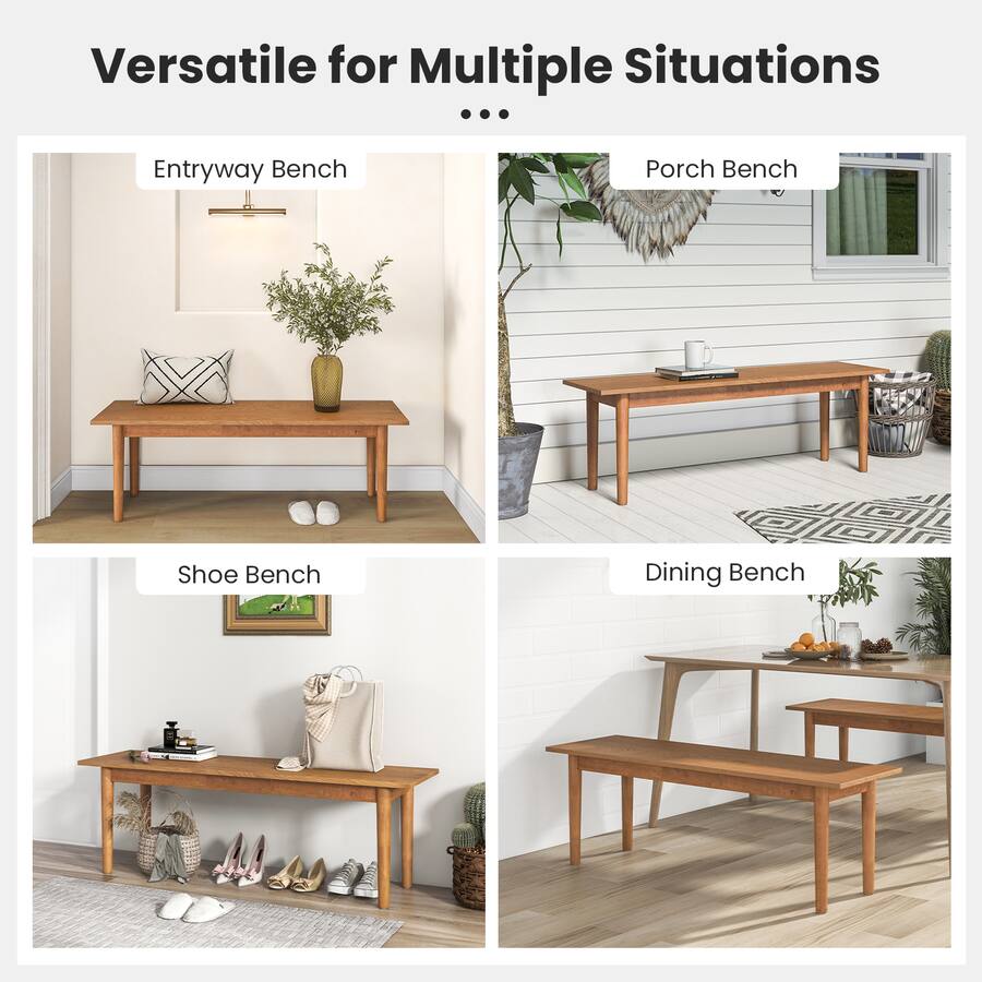 Costway Solid Wood Dining Bench Entryway Bench with Rubber Wood Legs ...
