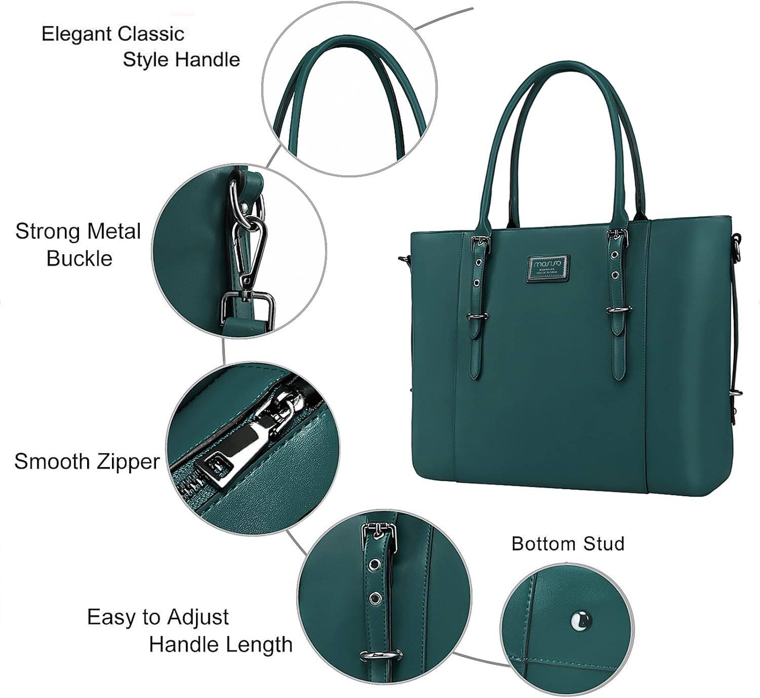 Elegant Classic Style Handle  
Strong Metal Buckle  
Smooth Zipper  
Bottom Stud  
Easy to Adjust Handle Length