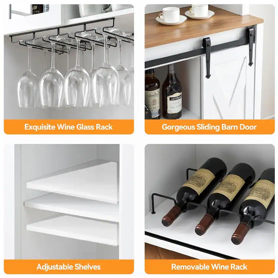 GARVEE Farmhouse Wine and Coffee Bar Cabinet with Hutch, Tall Kitchen ...