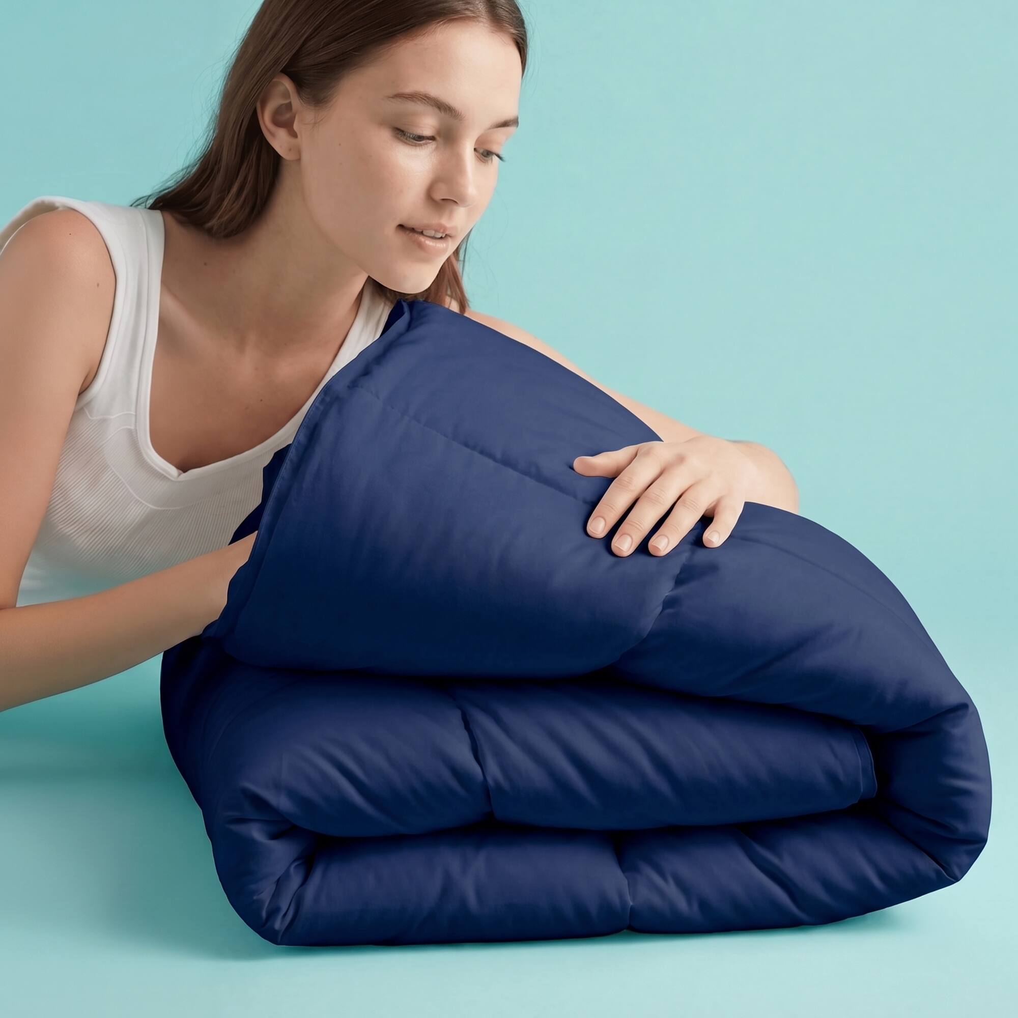 Alt View 4. Sleepgram - Sleepgram Supima 400 Thread Count Cotton Duvet Cover and Travel Bag, Queen, Blue - Dark Blue.