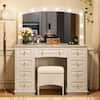 Front. Whisen - Dresser Makeup Vanity Table with 10 Hollywood LED Lights,Charging Station,Cushioned Stool and 9 Storage Drawers - White.