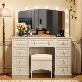 Lirago - Luxurious Wood Makeup Vanities Dresser Table Desk 53.54"H x 15.75"D x 44.2"W - White