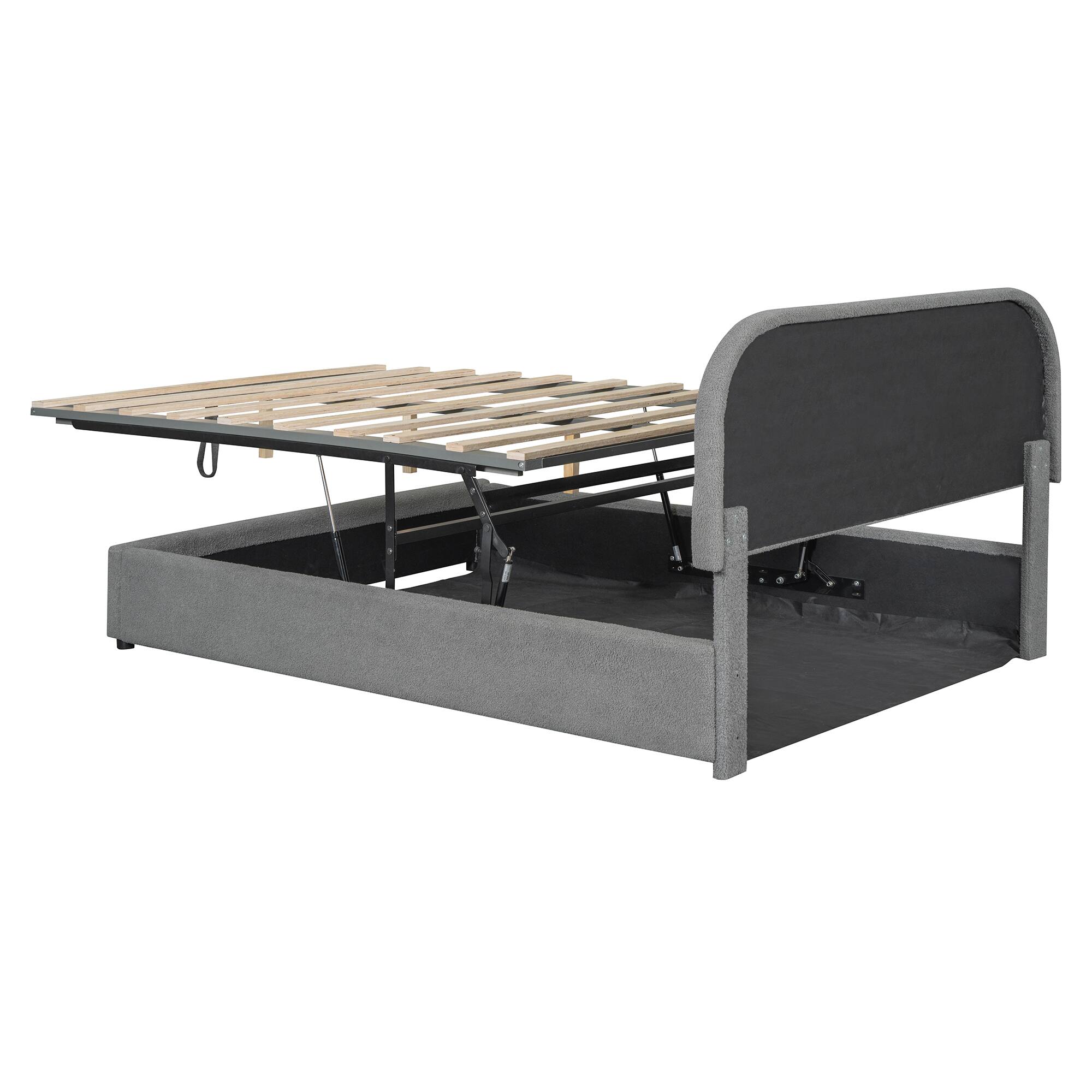 Alt View 8. Tiramisubest - Teddy Fleece Full  Size Upholstered Platform Bed with Hydraulic Storage System, Gray - Gray.