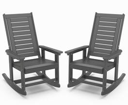 FODINGHILL - Set of 2 Oversized HDPE Rocking Chairs, High Back Porch Rockers for Patio Backyard - Gray