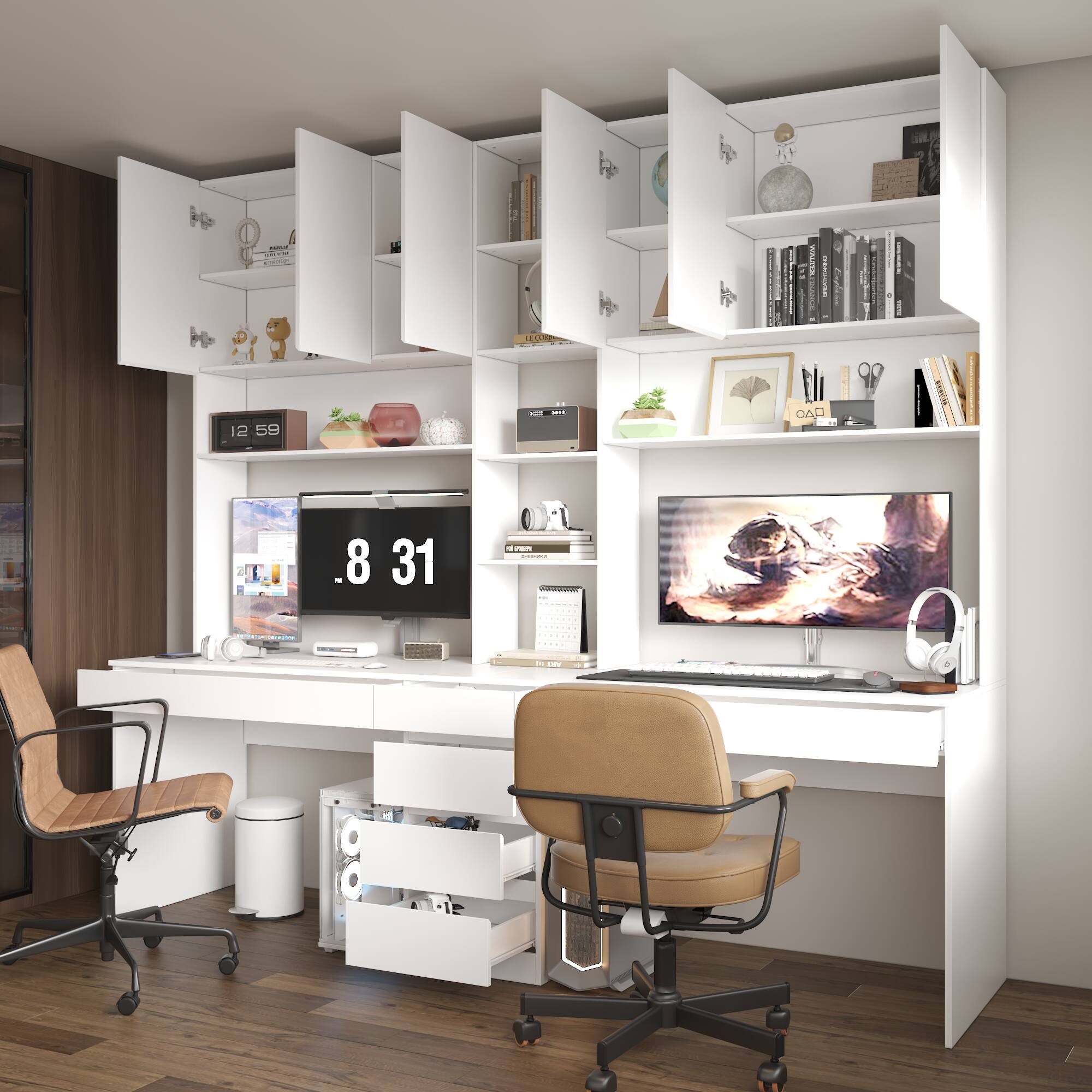 Alt View 8. FUFU&GAGA - FUFU&GAGA All - in - One Office Desk Set - Dual - Workstation with Storage Shelves - White.
