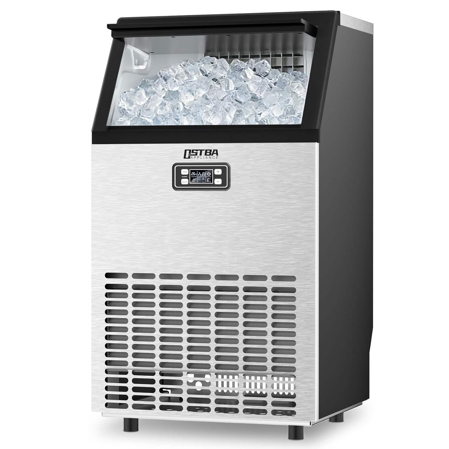 OSTBA - Commercial Ice Maker, 100 LBS/24H Ice Machine, , Self-Cleaning, LCD Display, for Bar, Restaurant & Commercial Use - Black