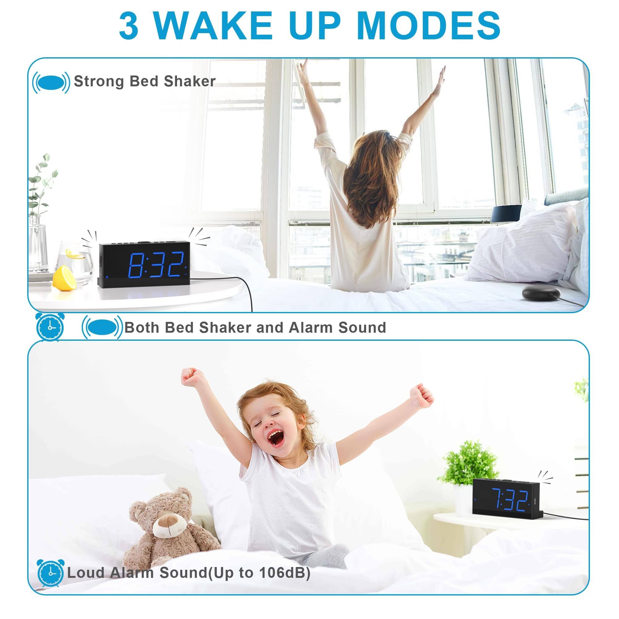 3 WAKE UP MODES

- Strong Bed Shaker
- Both Bed Shaker and Alarm Sound
- Loud Alarm Sound (Up to 106dB)