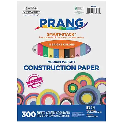 P6525 SUNWORKS
PRANG SMART-STACK
More sheets of the most popular colors
11 BRIGHT COLORS
MEDIUM WEIGHT
CONSTRUCTION PAPER
300 SHEETS - CONSTRUCTION PAPER
9 IN X 12 IN - 22.9 cm X 30.5 cm
PRANG PROMISE
WEAREPRANG
PRANG.COM