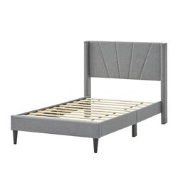 Costway - Twin Bed Frame Modern Platform Bed with Linen Upholstered Wingback Headboard - Gray