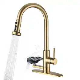 Ropilly - 3 in 1 Kitchen Faucet with Glass Rinser, Pull Down Kitchen Faucet with 3 Spray Modes - Brushed Gold