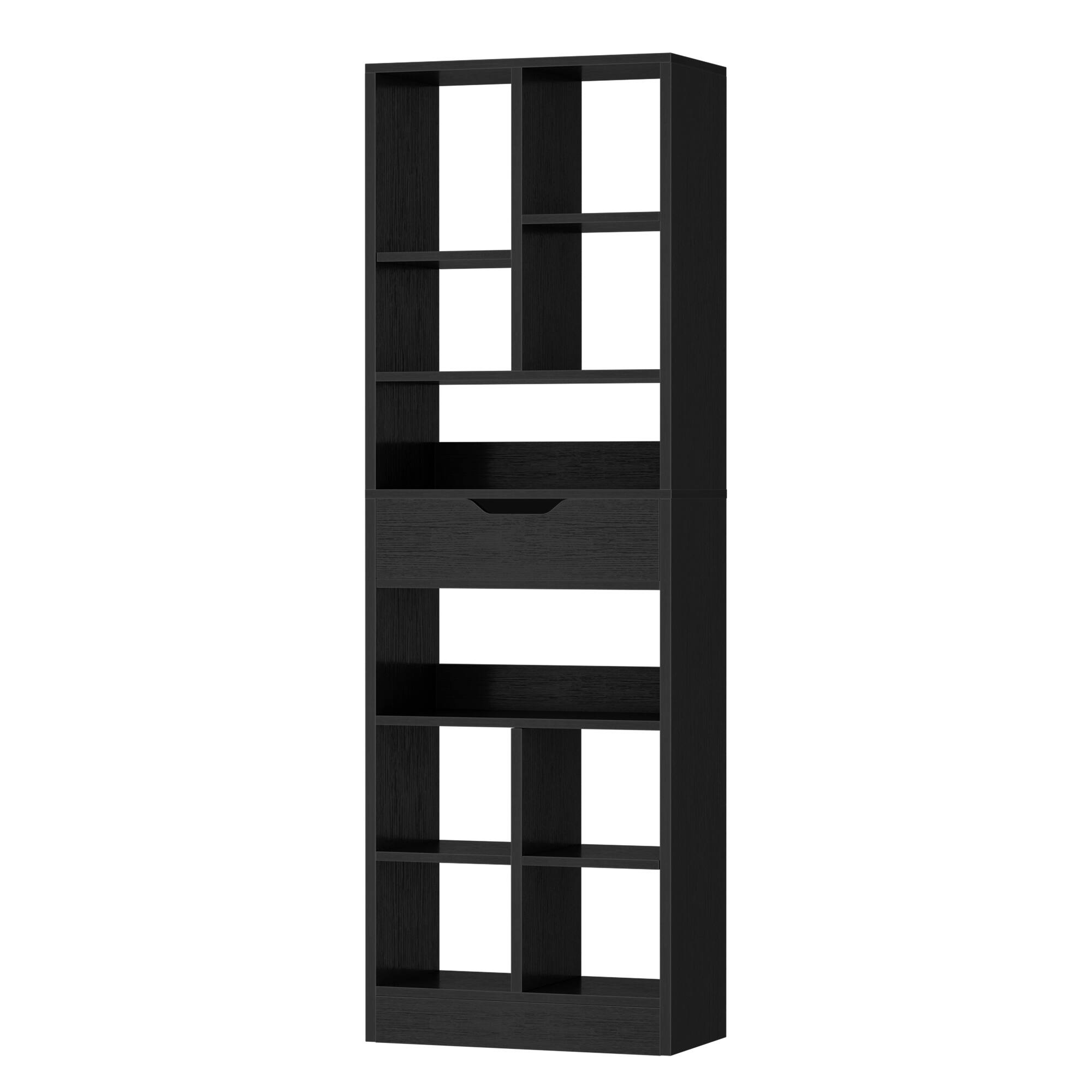 Angle. Aheaplus - 6-Tier  Bookshelf with Drawer, 73.6'' Tall Cube Bookcase with 10 Open Storage Shelves - Black.