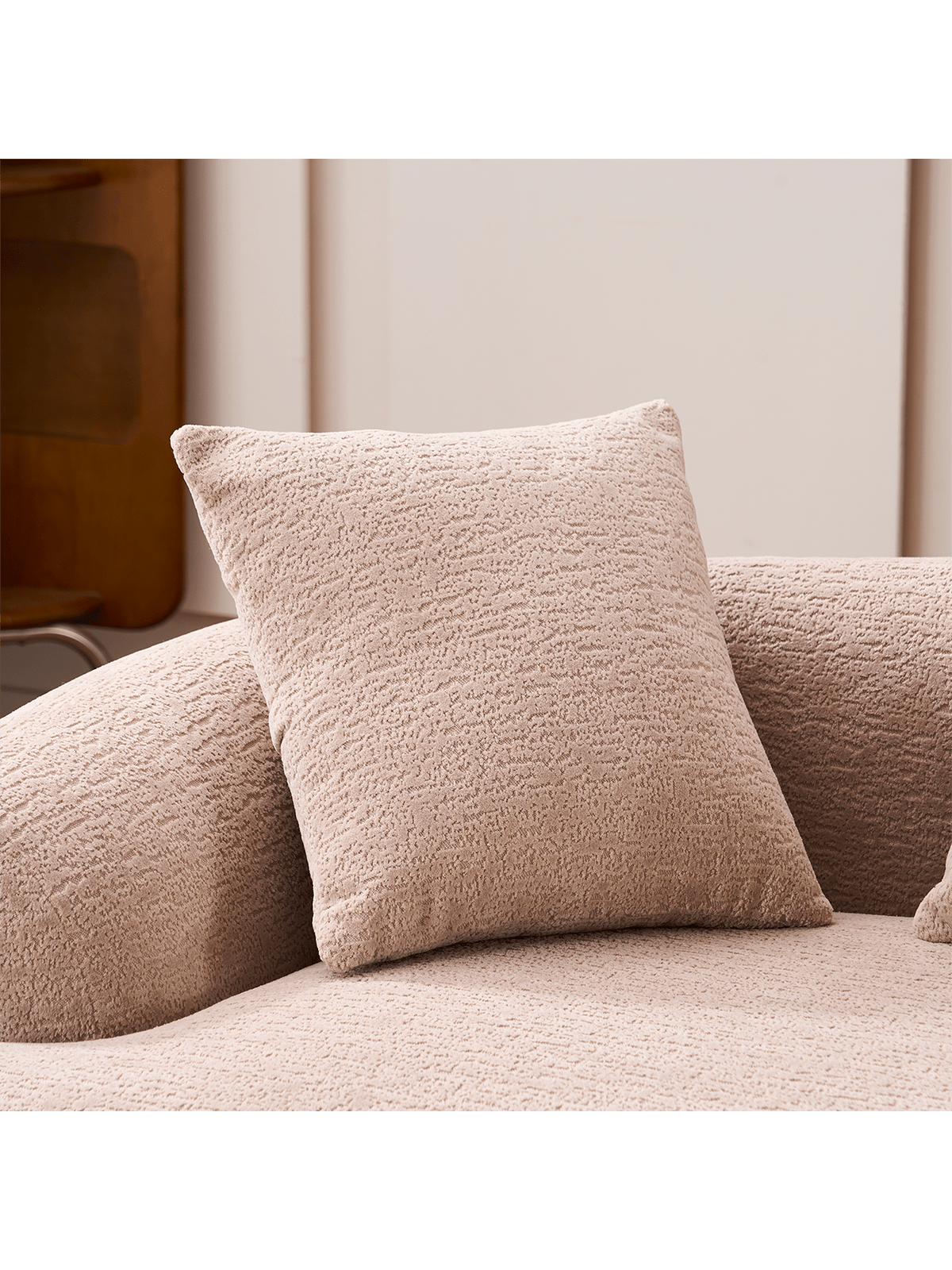 Alt View 2. Trinkets Crazed - 65" Curved Small Loveseat Sofa,Cozy Chenille Upholstered Couch With 3 Pillows,Modern Deep Seat Cloud Couch - Beige.