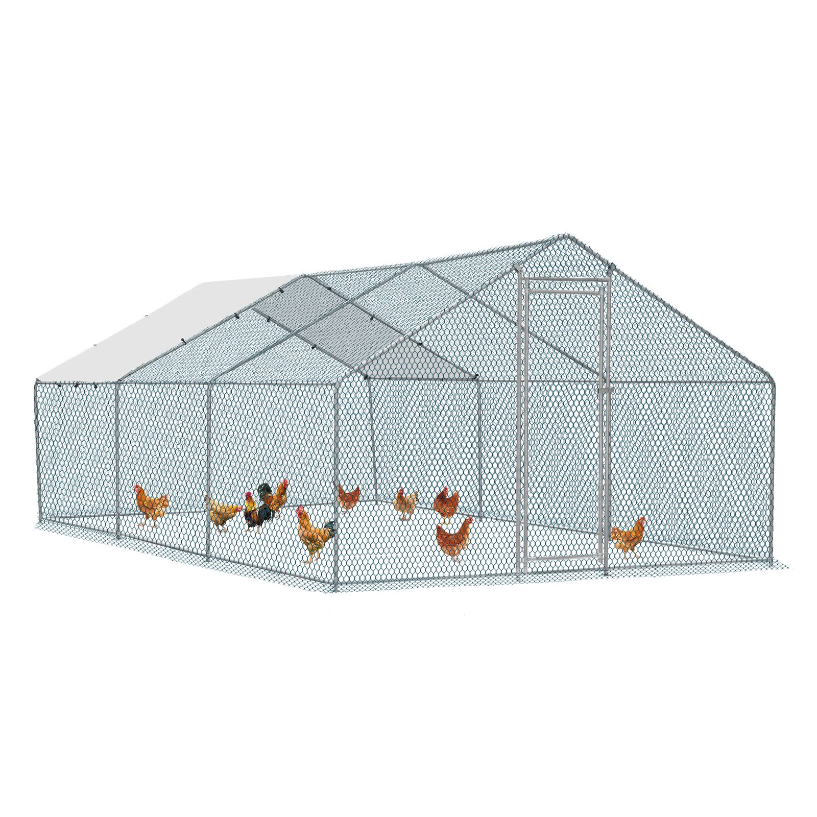 Alt View 7. Winado - 20x10FT Large Metal Poultry Cage for Chicken Run, Walk-in Chicken Pen with Waterproof Cover for Garden Outdoor Yard - Silver Frame, Green Mesh.
