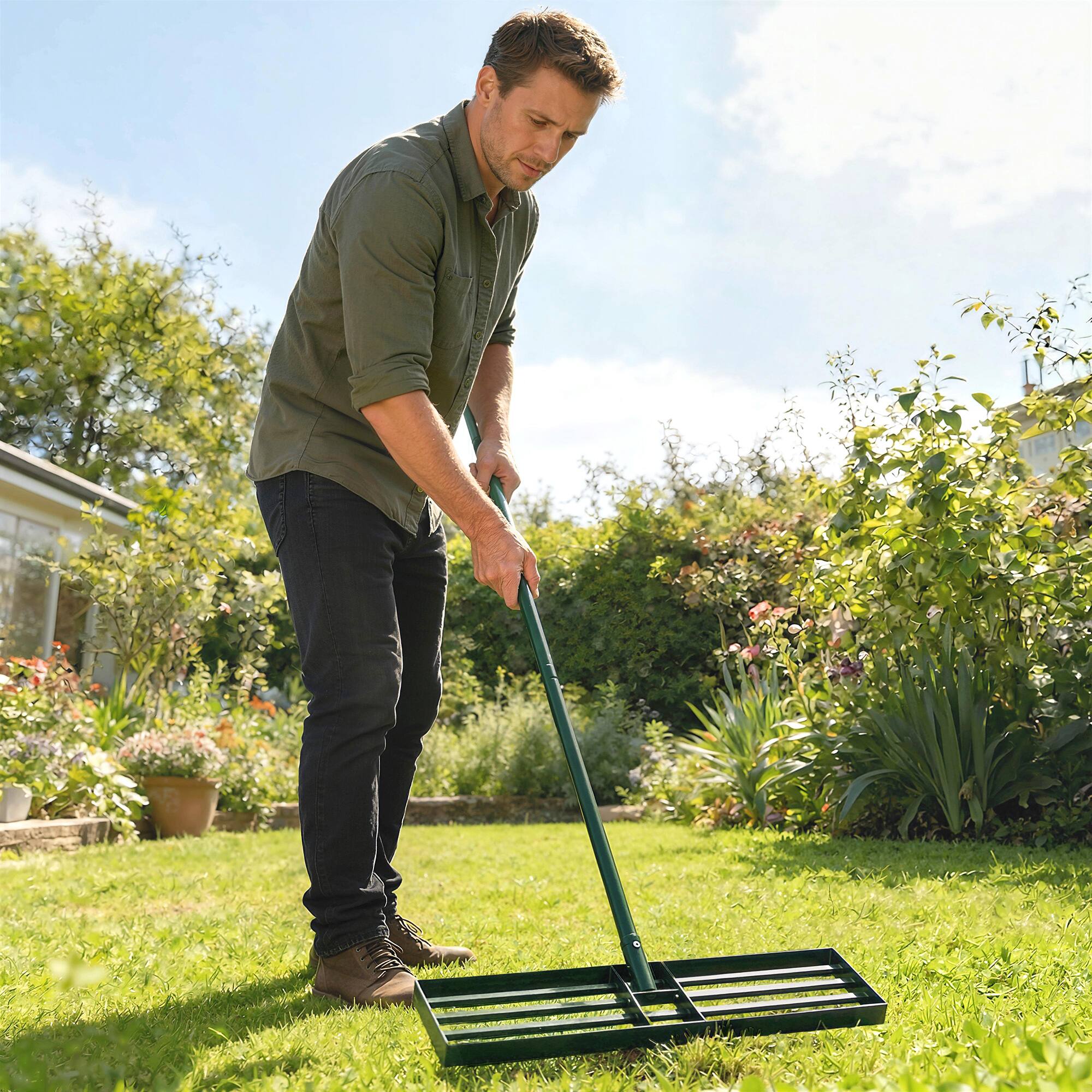 Alt View 7. Outsunny - Leveling Rake, 30" x 10" Heavy Duty Yard Leveling Rake with 66.5" Handle for Backyard - Green.