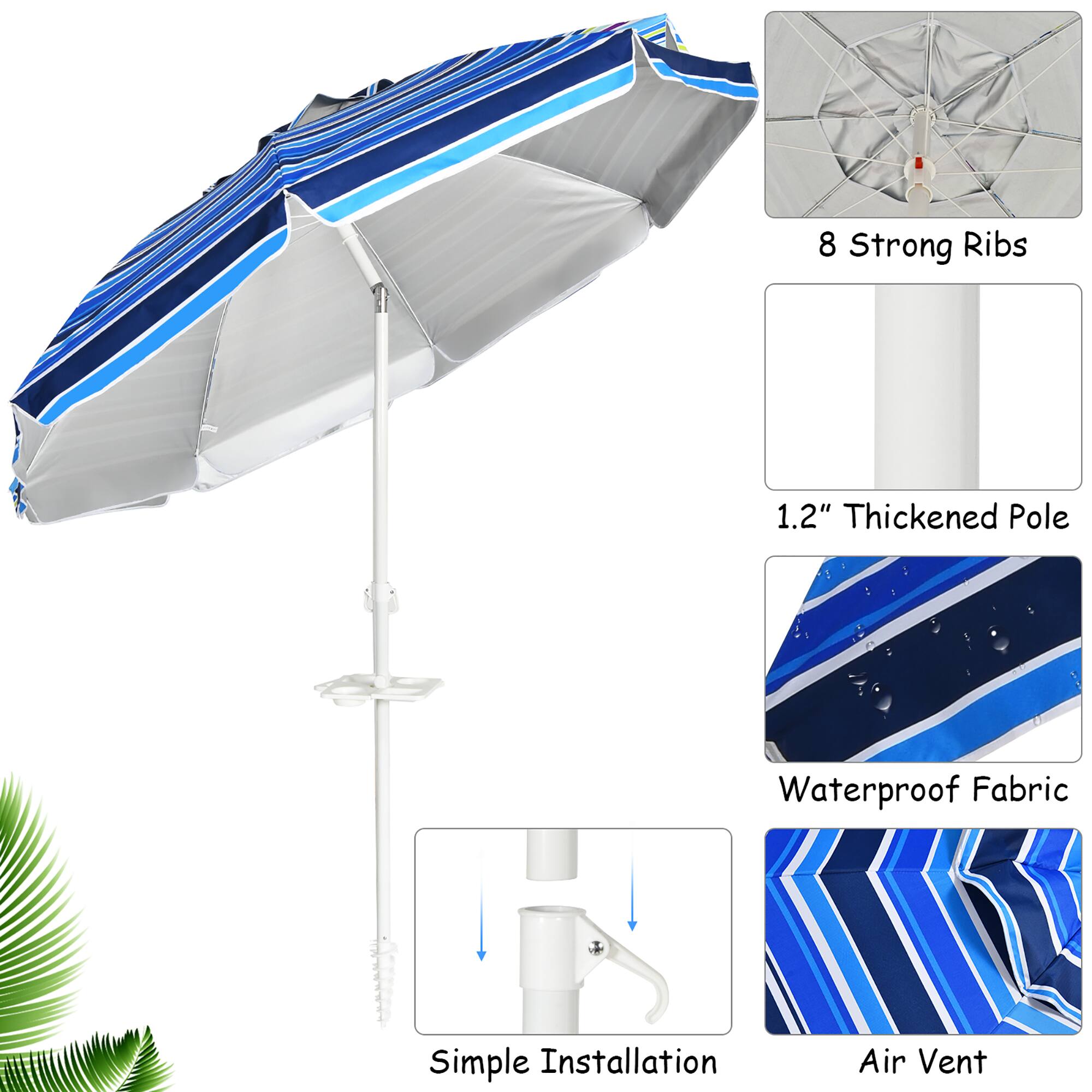 - 8 Strong Ribs
- 1.2" Thickened Pole
- Waterproof Fabric
- Simple Installation
- Air Vent