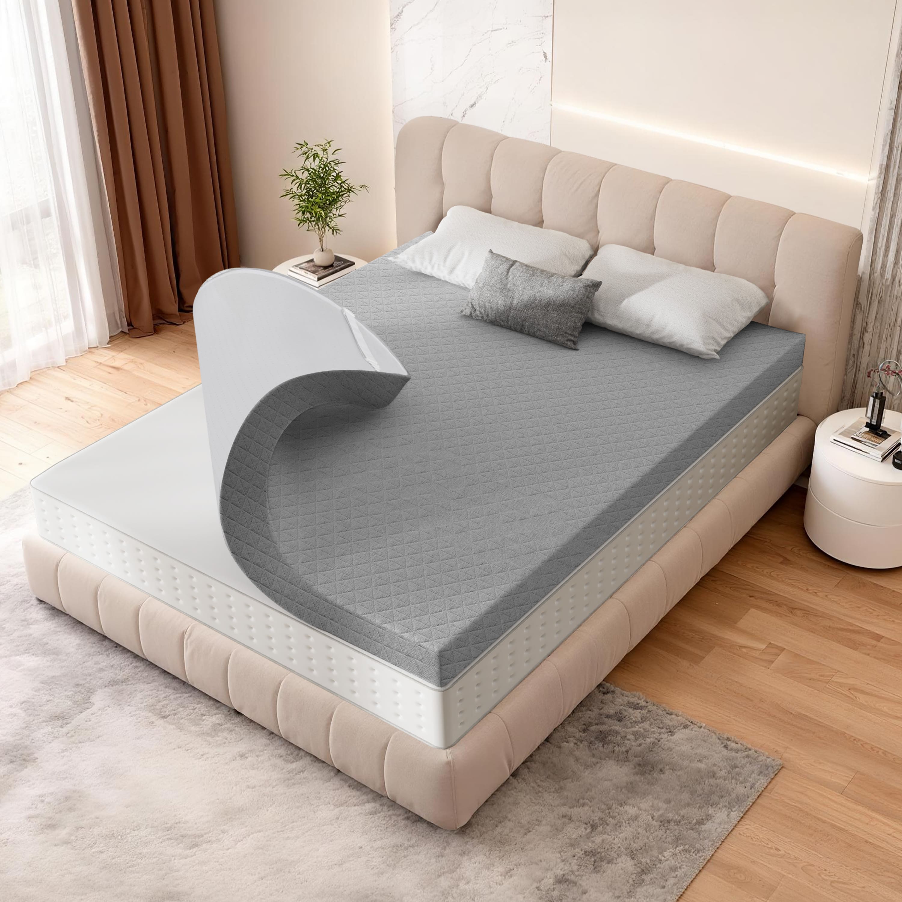 Dyonery - Twin Size Extra Firm Twin Mattress Topper 3 Inch High Density Foam, Non-Slip, Removable Washable Cover - Gray