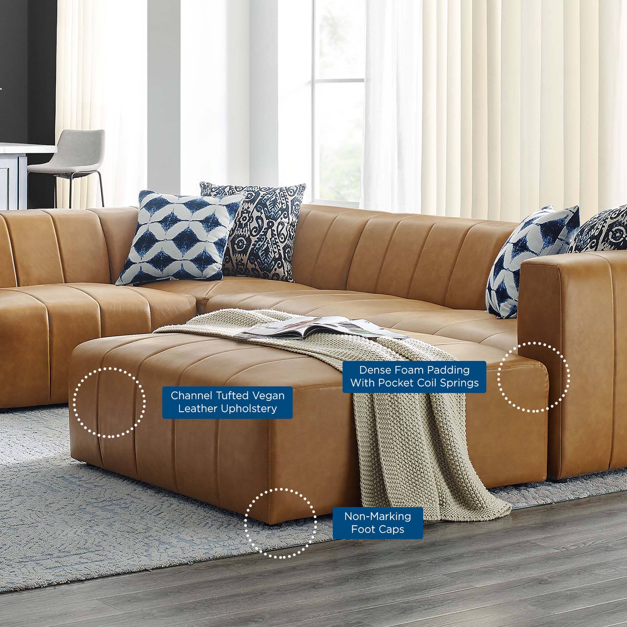 - Channel Tufted Vegan Leather Upholstery
- Dense Foam Padding With Pocket Coil Springs
- Non-Marking Foot Caps