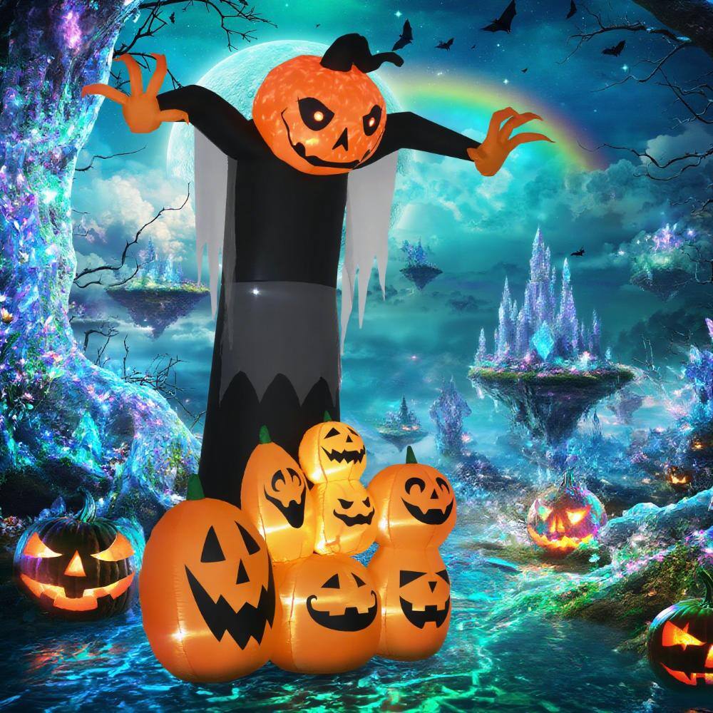 Alt View 1. Ecooso - Halloween Inflatable Pumpkin Ghost with Patch Giant Blow Up Yard Prop with LED Lights - Multicolor.