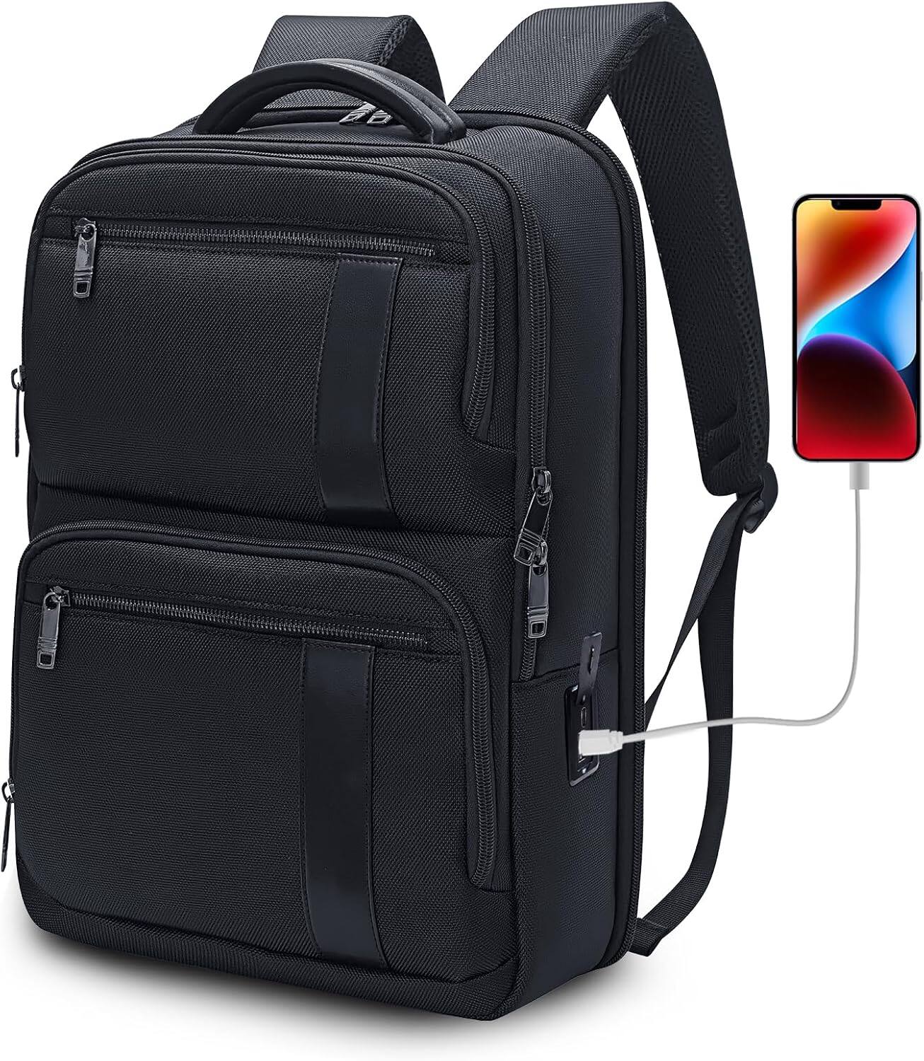 Alt View 9. Wikistore - WIKISTORE Backpack for 15.6 Inch Laptop Water Resistant Lightweight Business Travel School College Bookbag Black - Black.