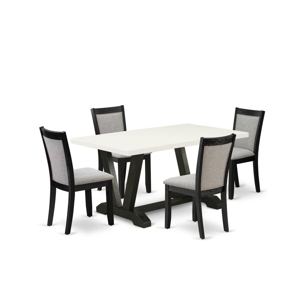 Alt View 4. East West Furniture - V626MZ606-5 5 Piece Table Set - Linen White Kitchen Table with 4 Shitake Linen Fabric Parson Chairs - Wire Brushed - Multi-Color.