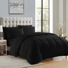 Sweet Home Collection - All Season Reversible Bed-in-A-Bag Solid Color Comforter & Sheet Set, Queen - Black