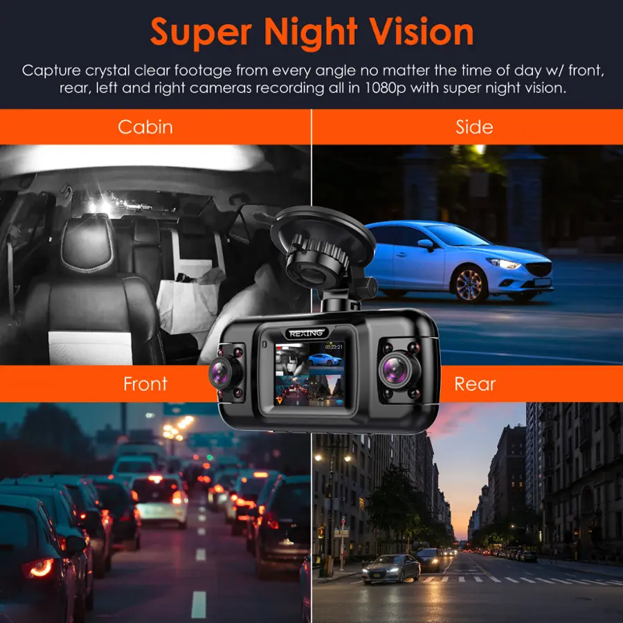 Super Night Vision: Capture crystal clear footage from every angle, no matter the time of day, with front, rear, left, and right cameras recording all in 1080p with super night vision.