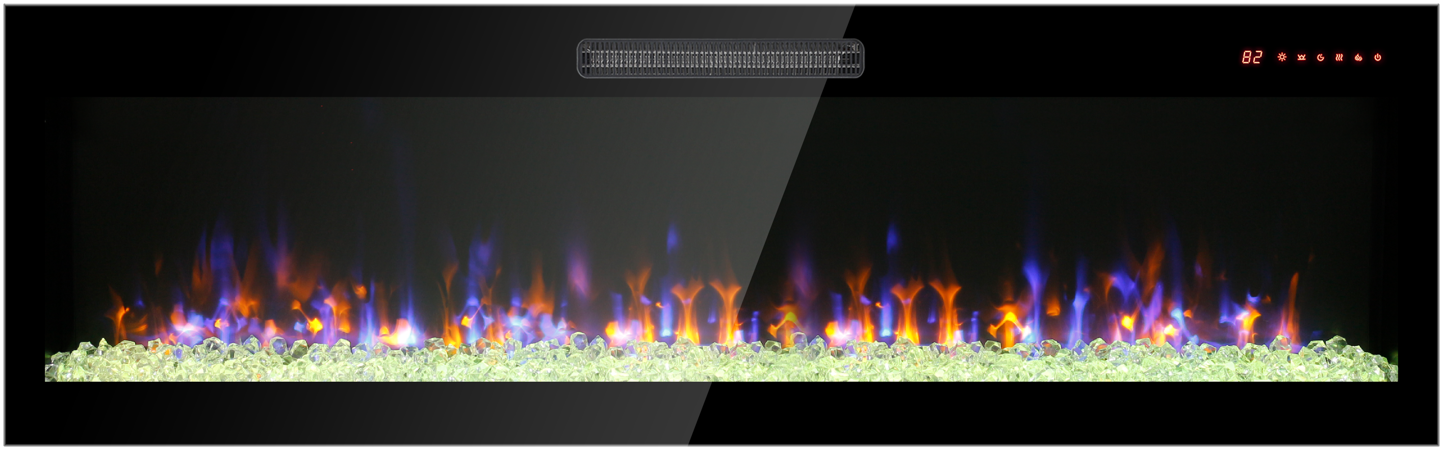 Left. GOODSILO - 50 Inch Recessed Ultra Thin Electric Fireplace, Wall Mounted, Multi Color Flame & Ember Bed, LED Heater - Antique Black.