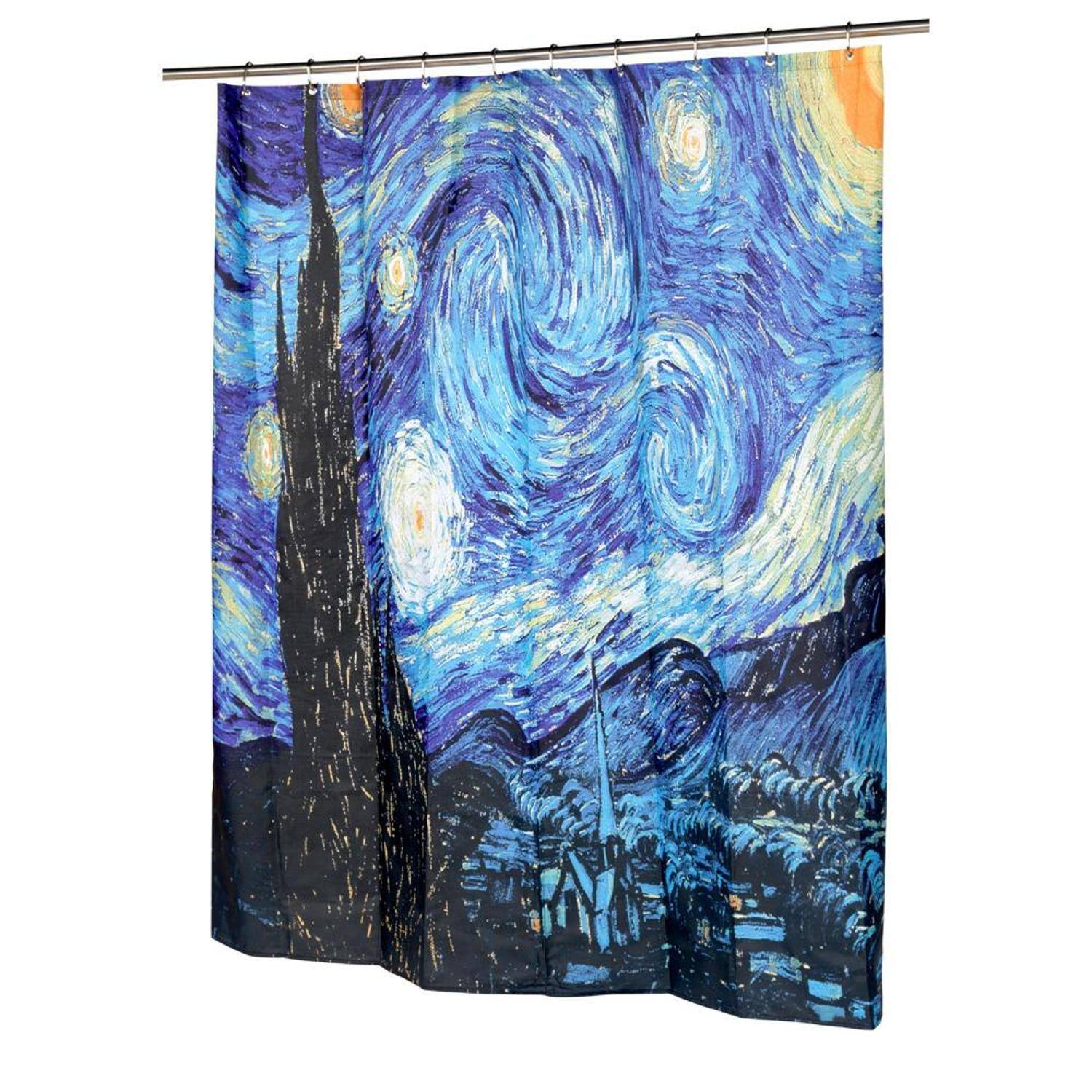 Front. Carnation Home Fashions - Carnation Home Fashions "The Starry Night" Museum Collection 100% Polyester Fabric Shower Curtain - 70" x 72" Multi - Multi.
