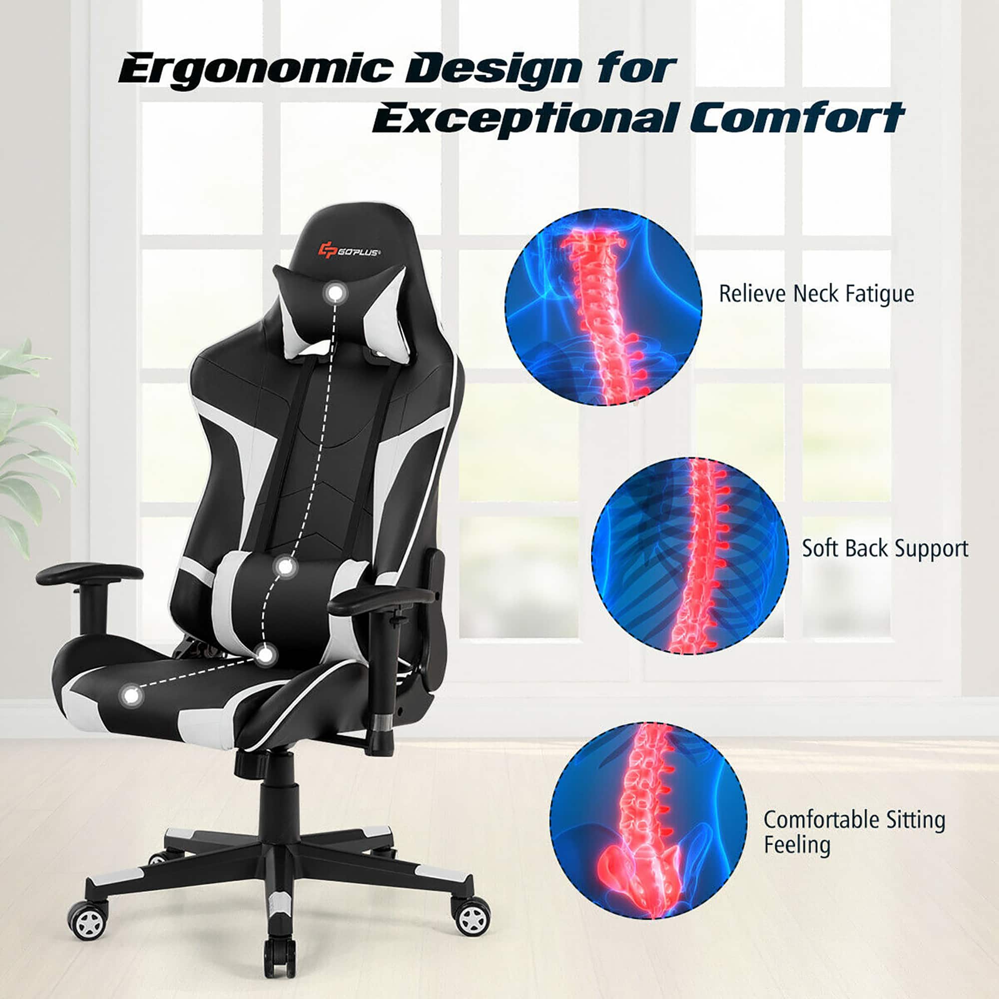 Ergonomic Design for Exceptional Comfort: The chair is designed to provide maximum comfort and support for the user. It features a soft back support and a comfortable sitting feeling, making it an ideal choice for those who spend long hours sitting.
Relieve Neck Fatigue: The chair is designed to help relieve neck fatigue, which is a common issue for people who spend extended periods of time sitting in front of a computer or other devices.
Soft Back Support: The chair has a soft back support that provides additional comfort and support for the user's back, reducing the risk of strain or discomfort.
Comfortable Sitting Feeling: The chair is designed to offer a comfortable sitting experience, making it an ideal choice for those who want to sit for extended periods without feeling discomfort or strain.