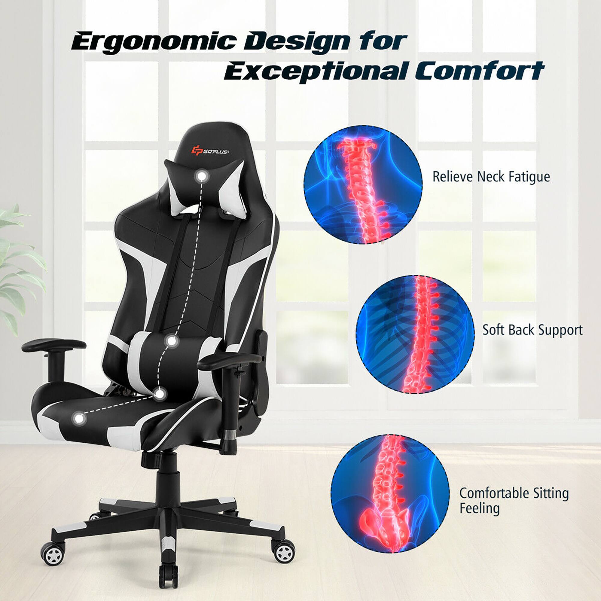 Ergonomic Design for Exceptional Comfort: The chair is designed to provide maximum comfort and support for the user. It features a soft back support and a comfortable sitting feeling, making it an ideal choice for those who spend long hours sitting.

Relieve Neck Fatigue: The chair is designed to help relieve neck fatigue, which is a common issue for people who spend extended periods of time sitting in front of a computer or other devices.

Soft Back Support: The chair has a soft back support that provides additional comfort and support for the user's back, reducing the risk of strain or discomfort.

Comfortable Sitting Feeling: The chair is designed to offer a comfortable sitting experience, making it an ideal choice for those who want to sit for extended periods without feeling discomfort or strain.
