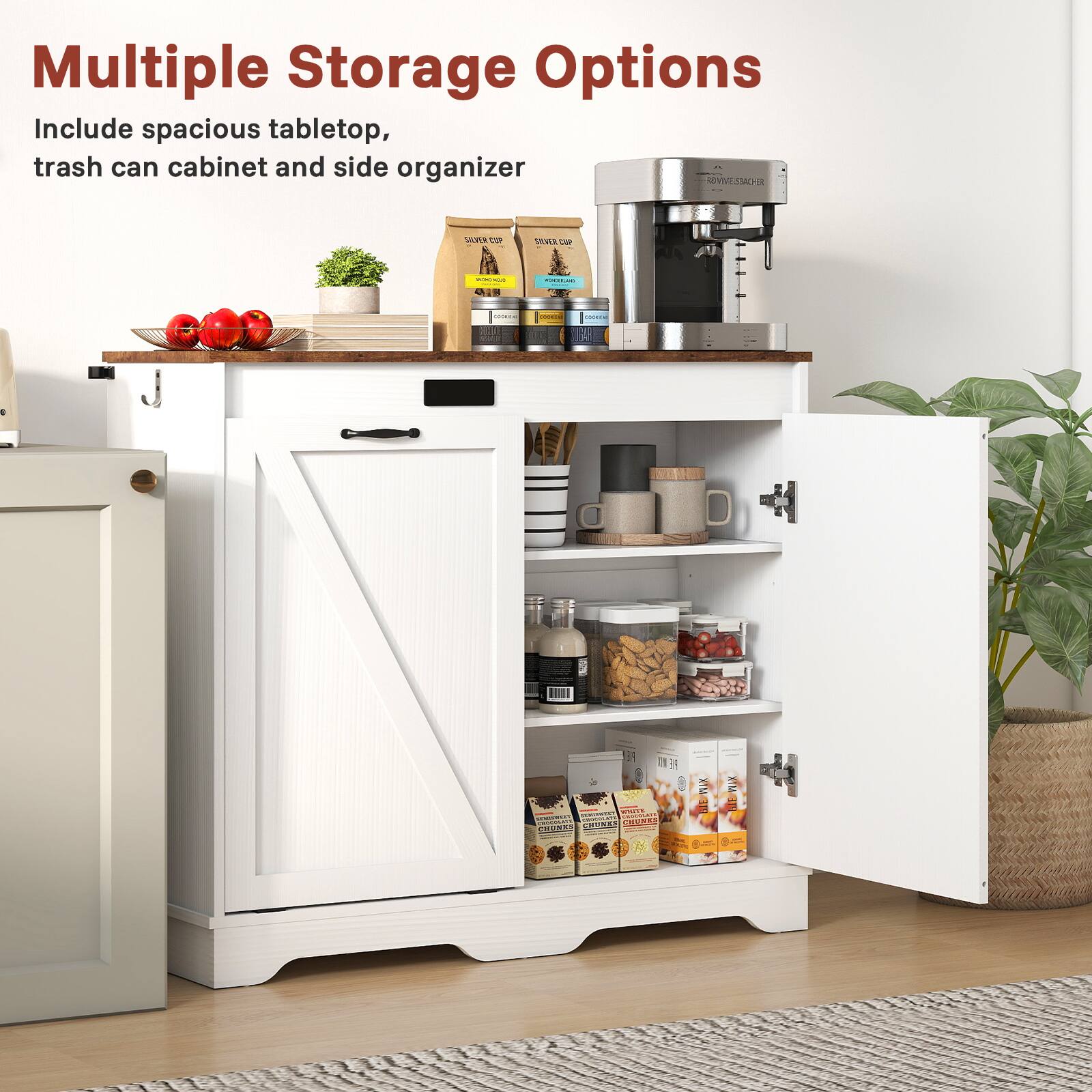 Multiple Storage Options
Include spacious tabletop, trash can cabinet and side organizer