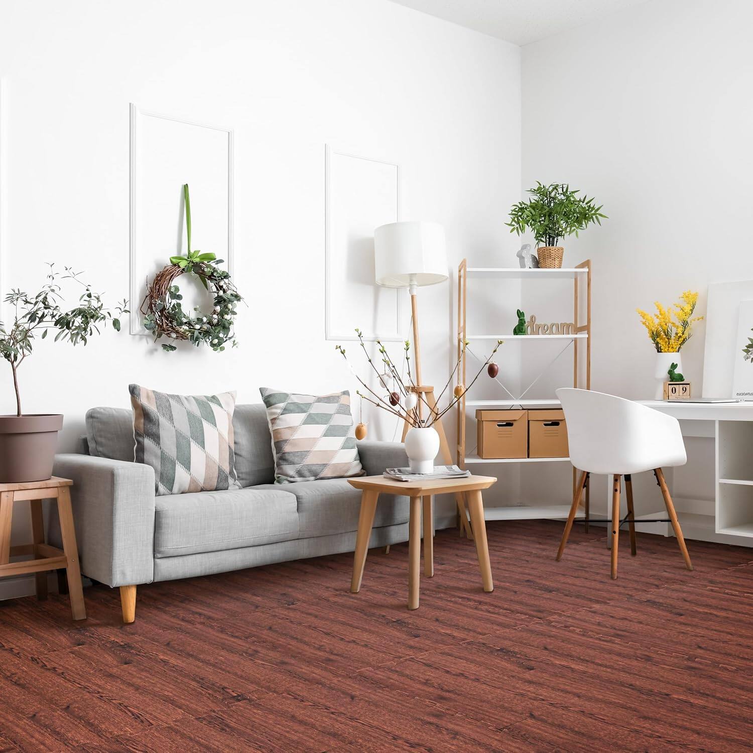 Angle. Sorbus - Sorbus Interlocking Floor Mat Mahogany Wood Print 12 Pieces 24x24 - Mahogany.