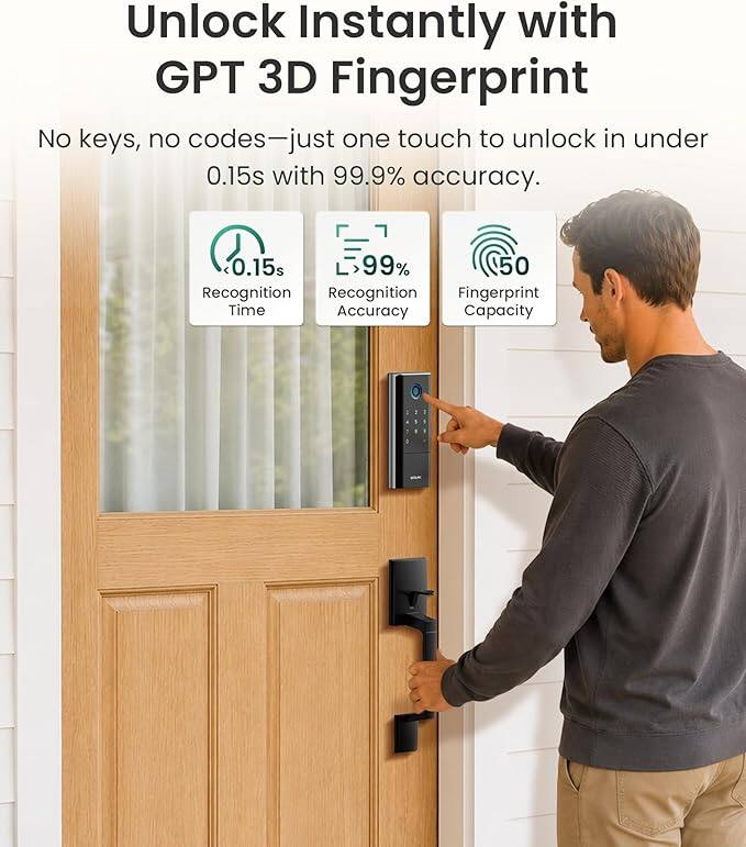Unlock Instantly with GPT 3D Fingerprint

No keys, no codes—just one touch to unlock in under 0.15s with 99.9% accuracy.

- Recognition Time: 0.15s
- Recognition Accuracy: 99%
- Fingerprint Capacity: 50