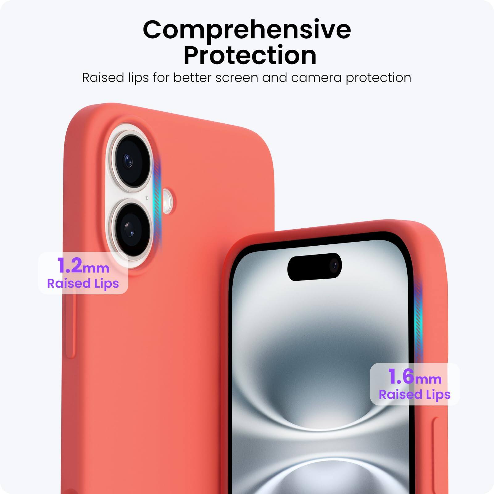 Comprehensive Protection
Raised lips for better screen and camera protection
1.2mm Raised Lips
1.6mm Raised Lips