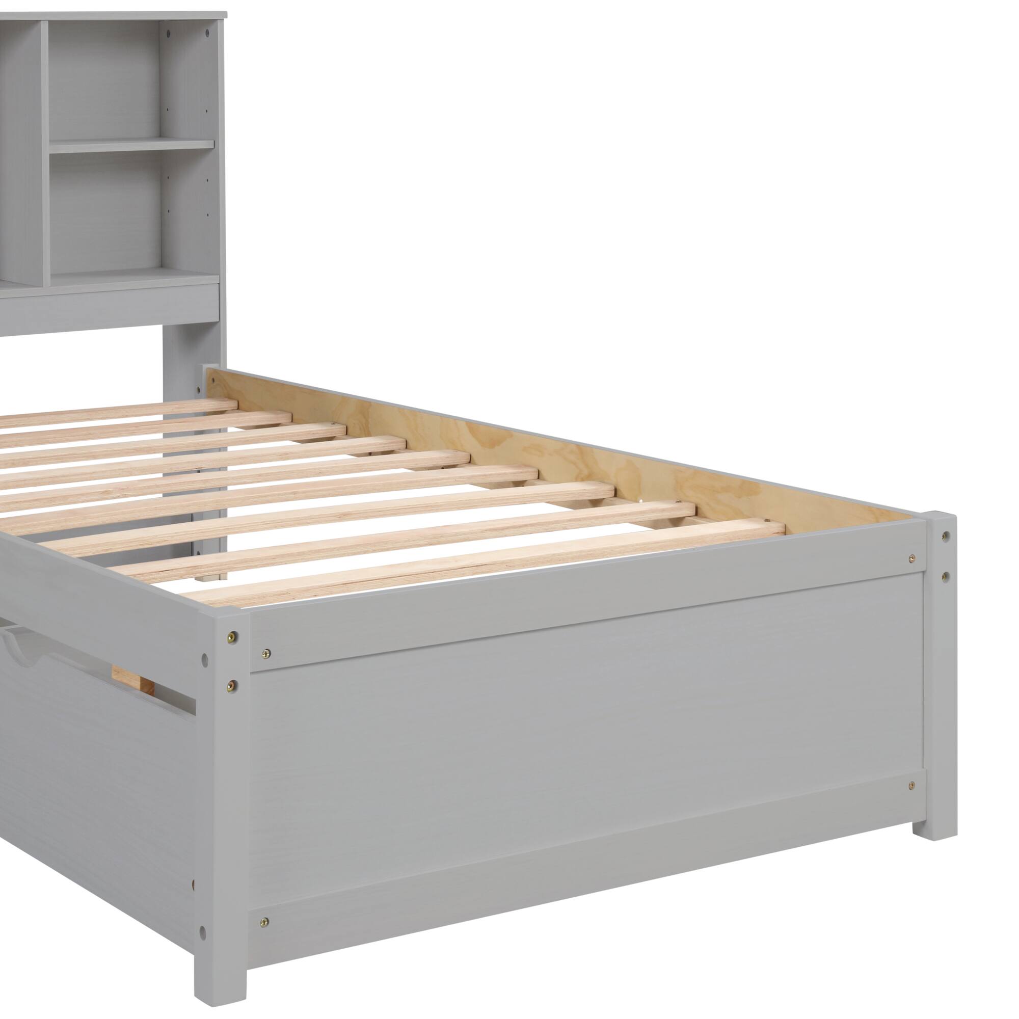 Alt View 9. GOODSILO - Contemporary Twin Size Bed Frame with USB Charging Port, Bookcase Headboard, and Underbed Storage Drawers - Grey.