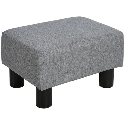 Front. Homcom - Ottoman Foot Rest, Small Foot Stool with Linen Fabric Upholstery and Plastic Legs, Cube Ottoman for Living Room - Grey.