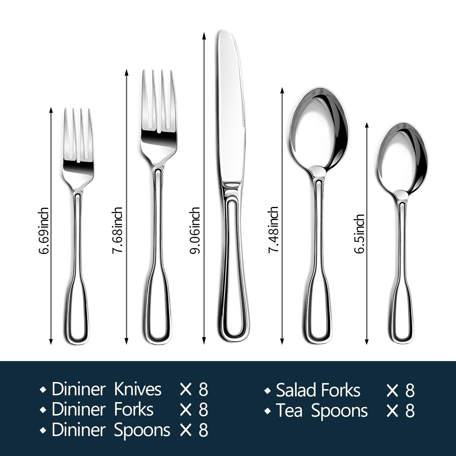 Alt View 1. Dazzed Corner - 40-Piece Stainless Steel Silverware Set for 8, Heavy Duty Cutlery with Wide Handles - NY61VBY.