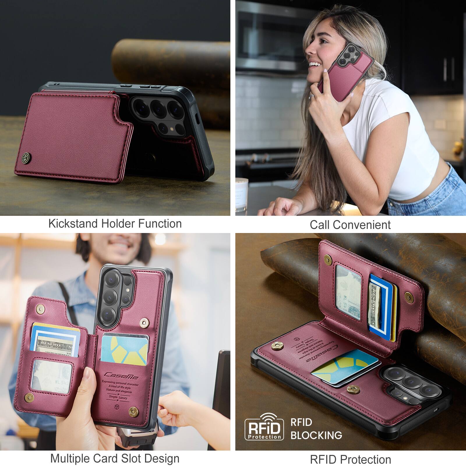 Kickstand Holder Function  
Call Convenient  
Multiple Card Slot Design  
RFID Protection