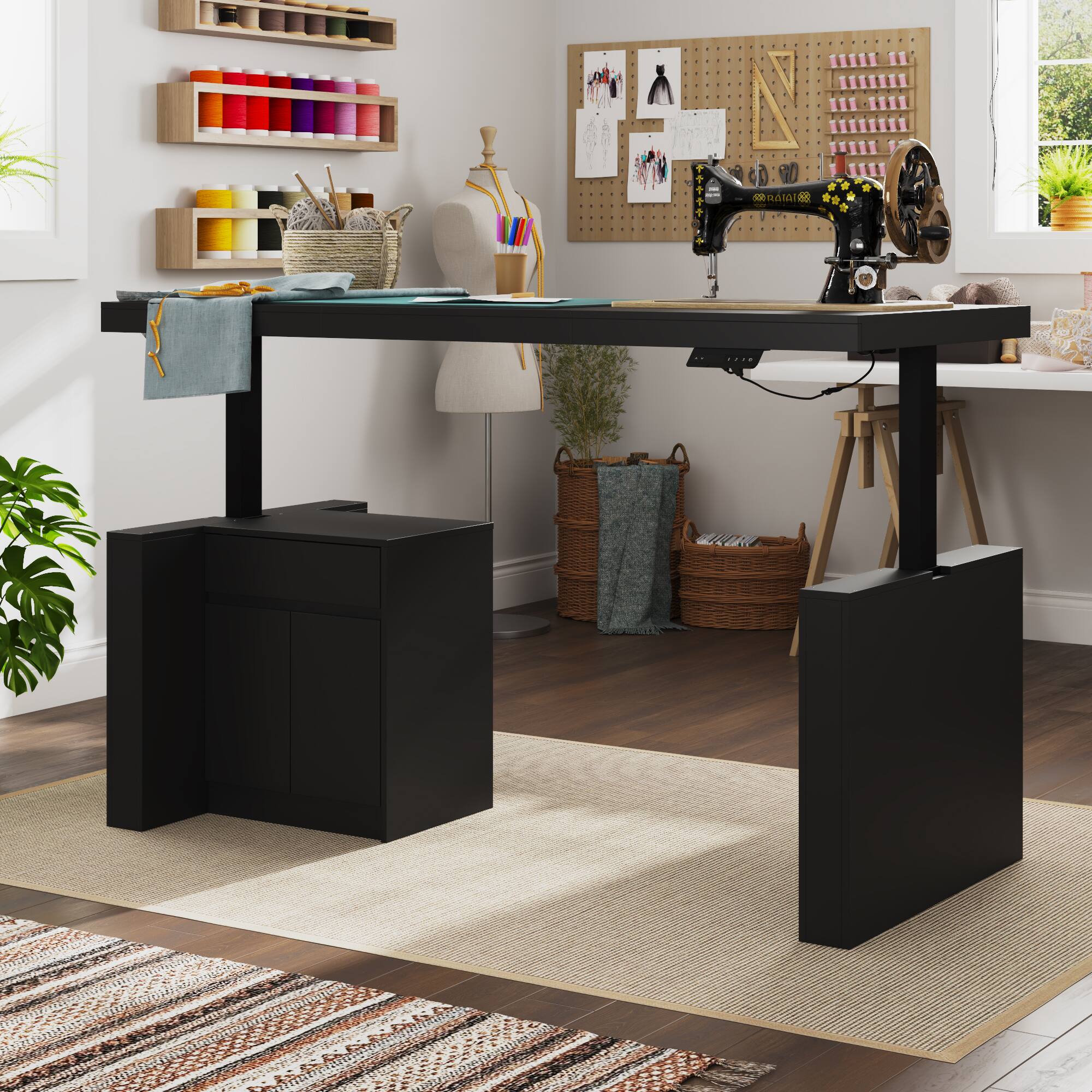 Alt View 10. Famapy - Electric Standing Desk with Storage, 70.9" Adjustable Height Sit-Stand Desk 4-Memory Controller Built-in Cabinet - Black.