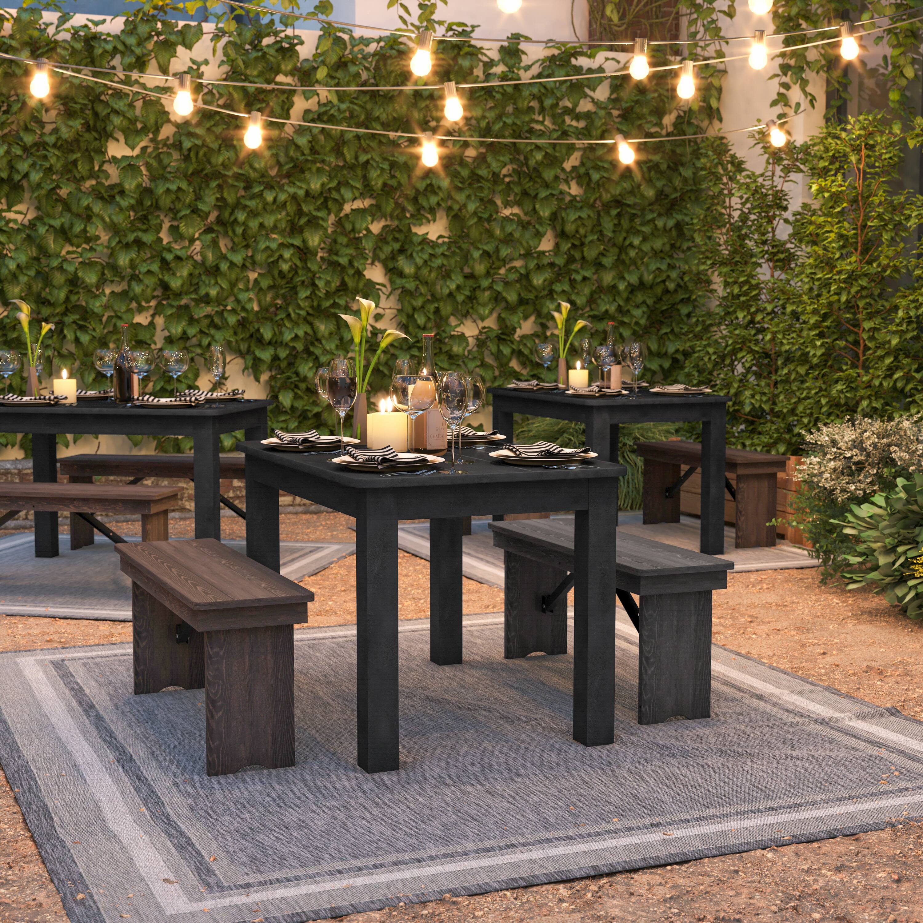 Alt View 3. Flash Furniture - HERCULES 46" x 30" Rectangular Black Wash Solid Pine Farm Dining Table - Black.
