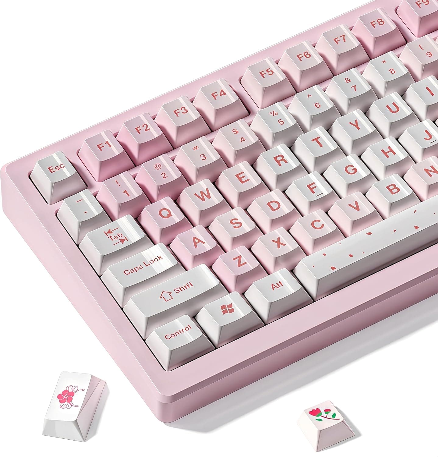 Womier - PBT Keycaps Set,Custom Ceramic Coating Cherry Profile for 100% 75% 65% 60% TKL US Layout Mechanical Keyboard - Pink