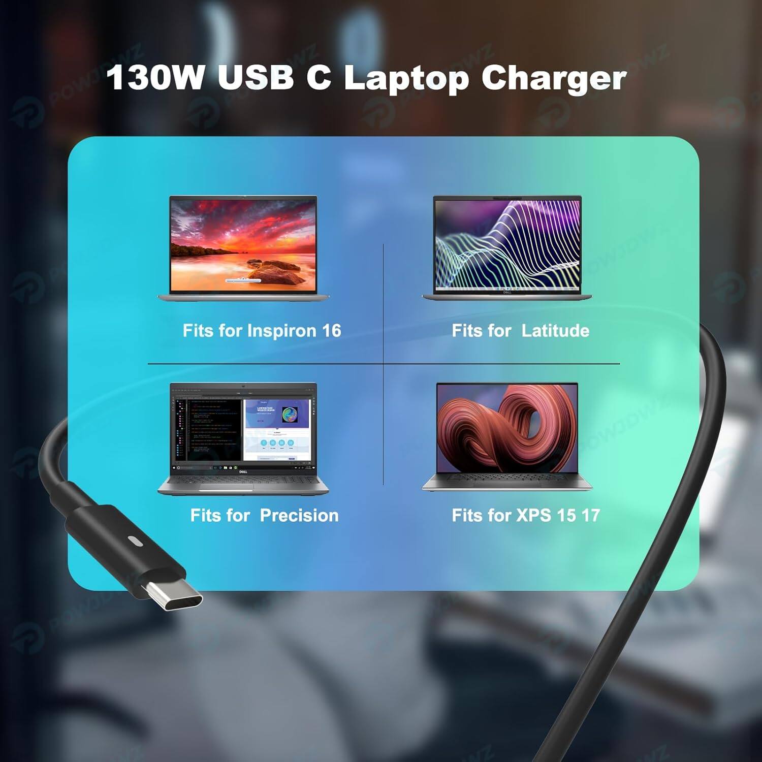130W USB C Laptop Charger

Fits for Inspiron 16  
Fits for Latitude  
Fits for Precision  
Fits for XPS 15 17